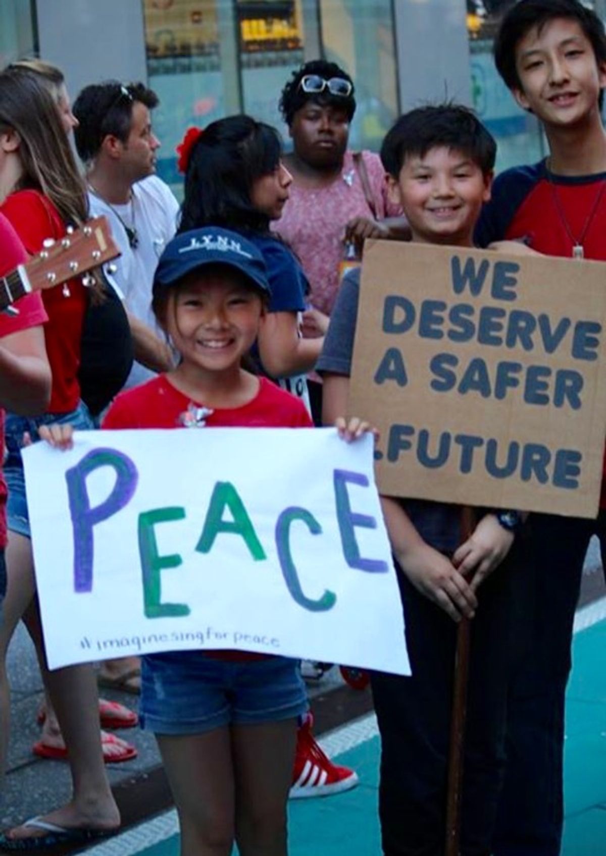 Young people from the Broadway community sing John Lennon's 'Imagine' for peace at 